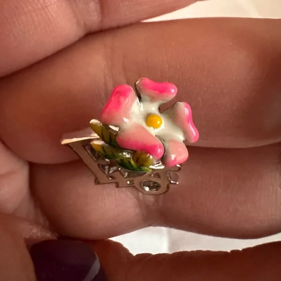 Christian Dior Pink Enamel Floral Logo Clip-On Earrings EUC - Picture 6 of 10